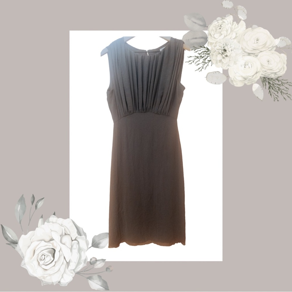 L’AGENCE Charcoal Grey Washed Silk Dress with Pleated Front